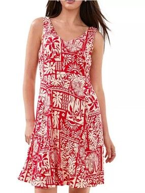 Red and WhiteGeometric  Printed Spaghetti Strap Dress